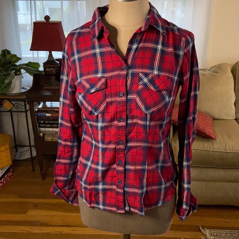 Plaid button down top